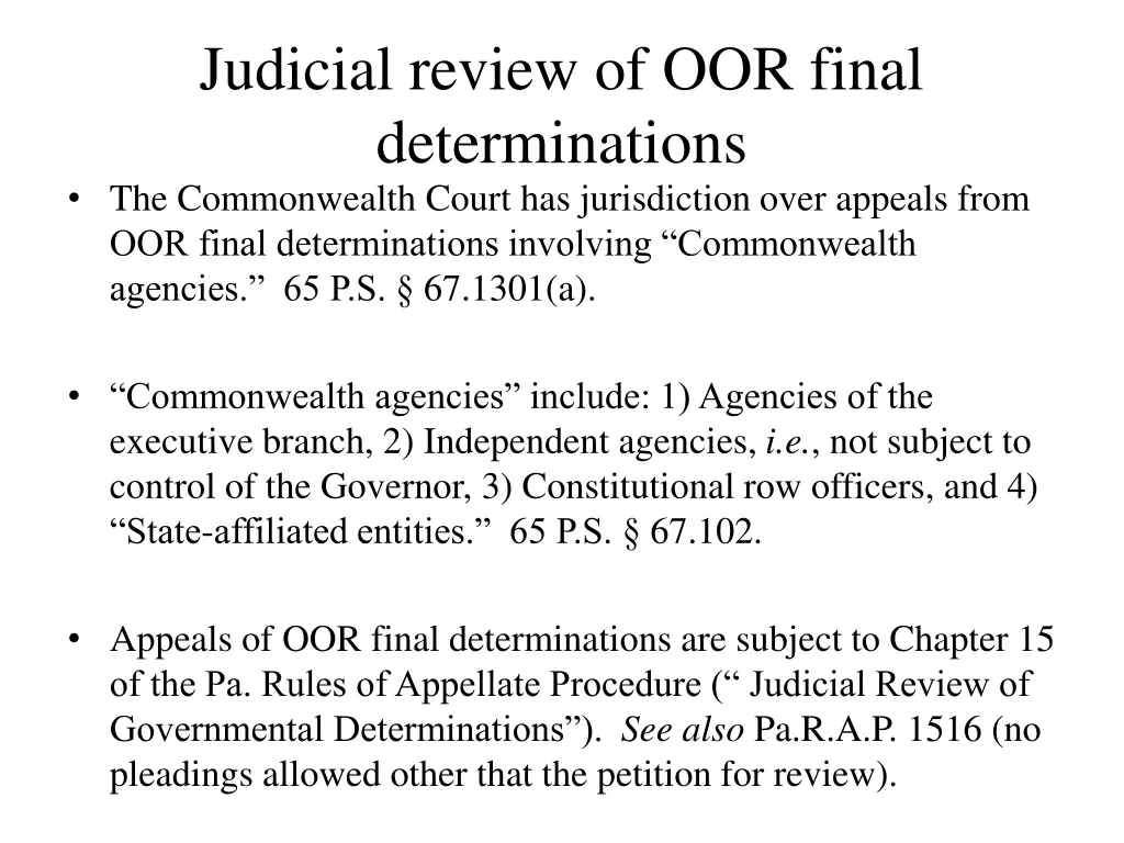 judicial review of oor final determinations