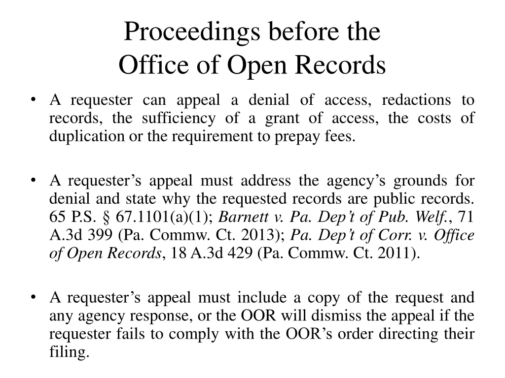 proceedings before the office of open records 1