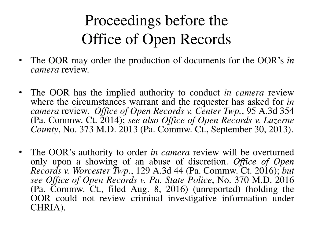 proceedings before the office of open records 7