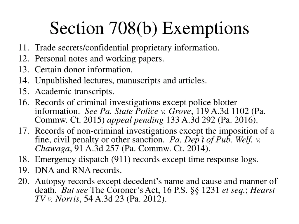 section 708 b exemptions 11 trade secrets