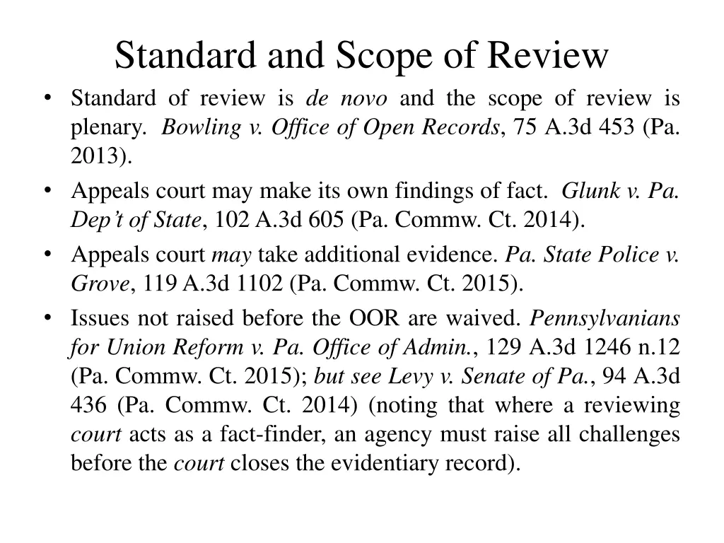 standard and scope of review standard of review