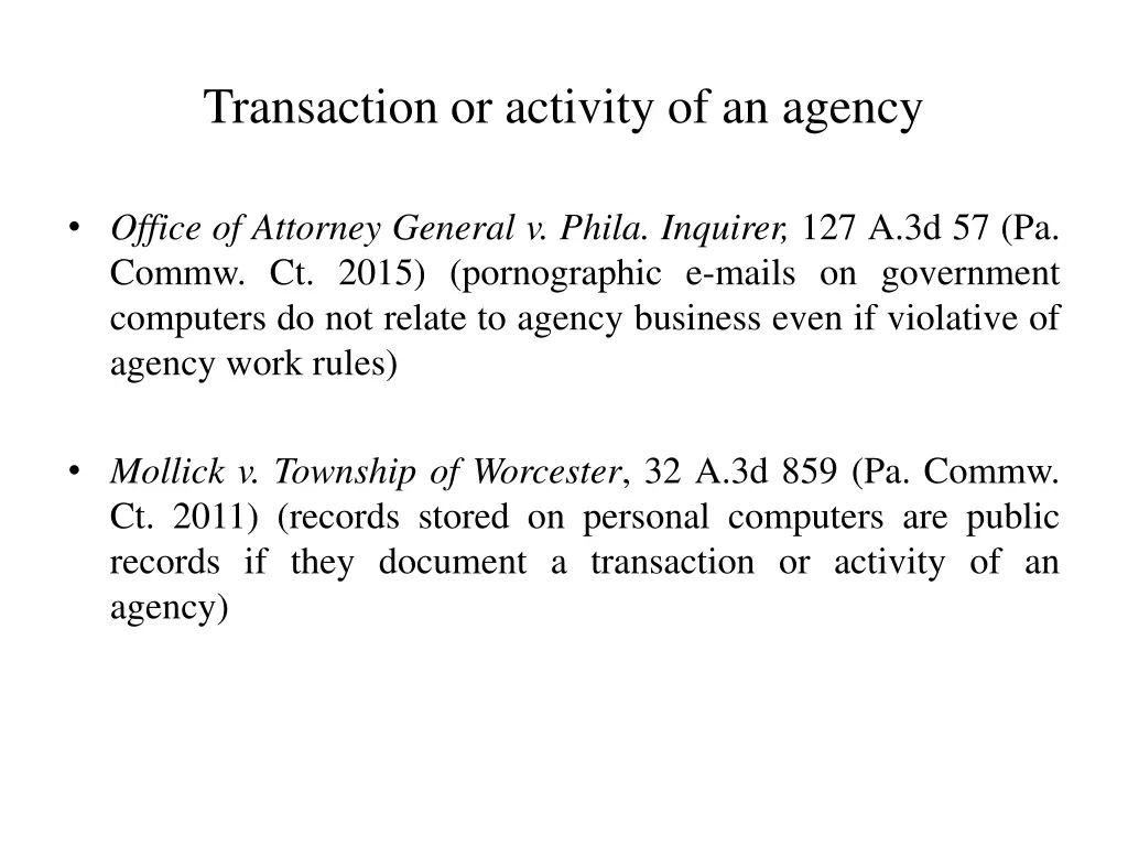 transaction or activity of an agency