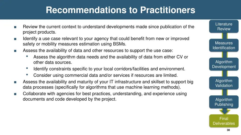 recommendations to practitioners