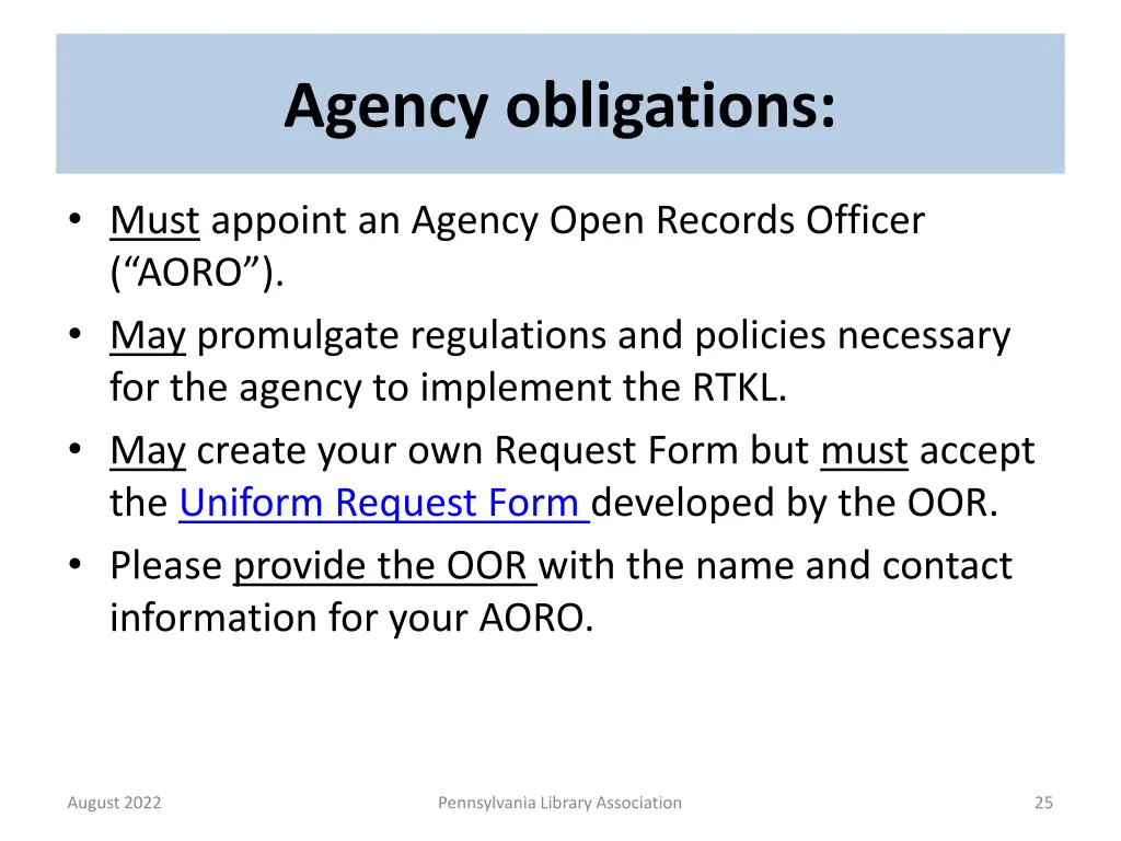 agency obligations