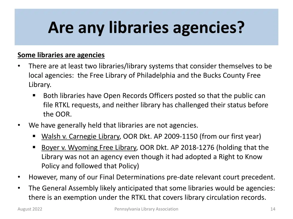 are any libraries agencies