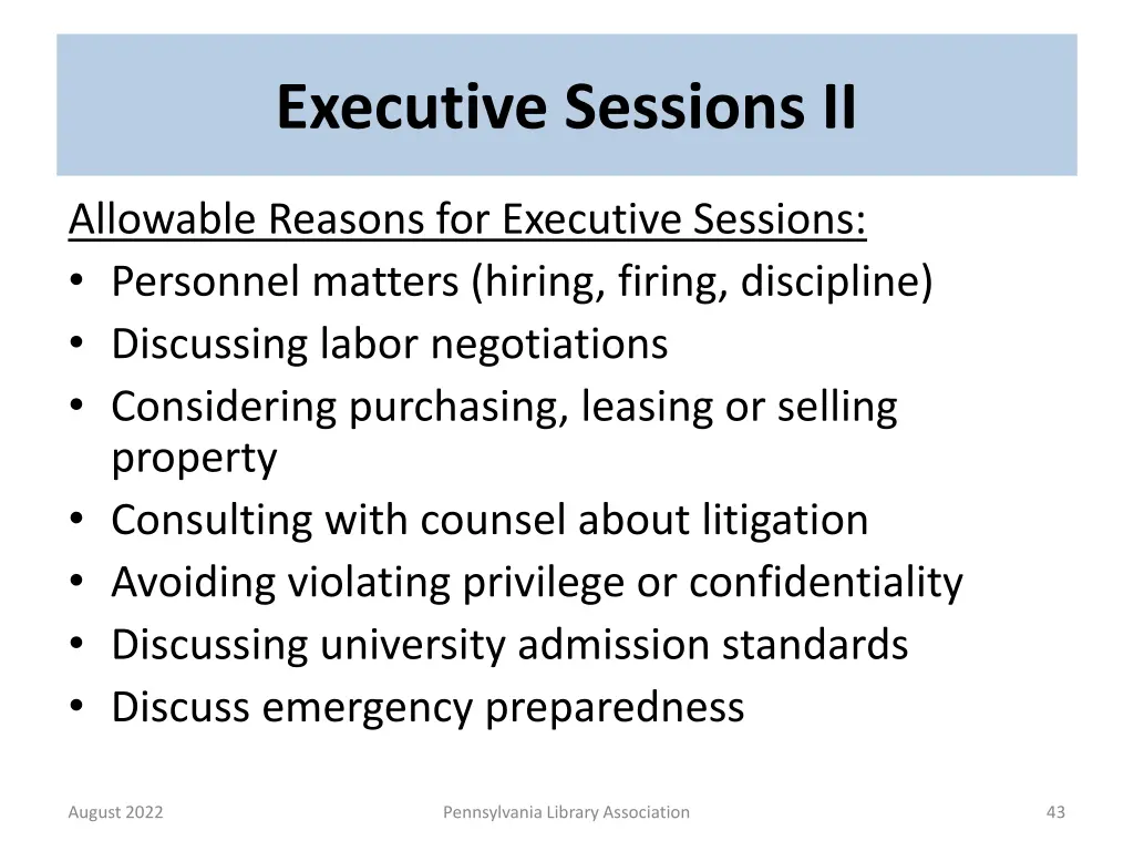 executive sessions ii