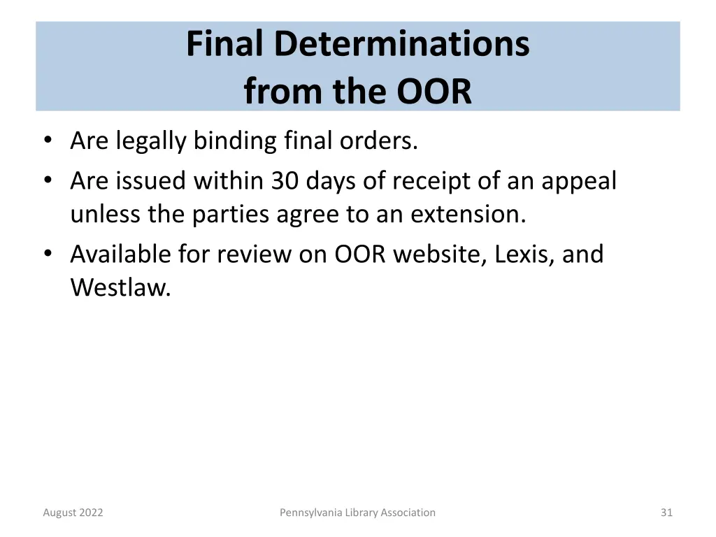 final determinations from the oor are legally