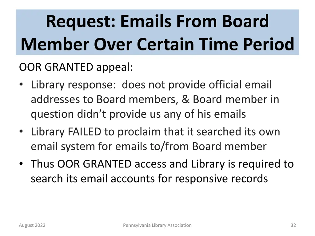 request emails from board member over certain