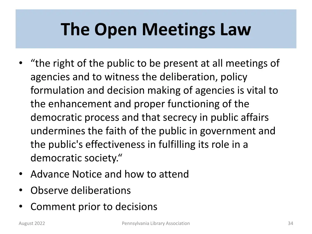 the open meetings law