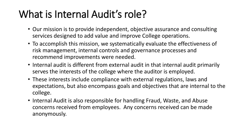 what is internal audit s role what is internal