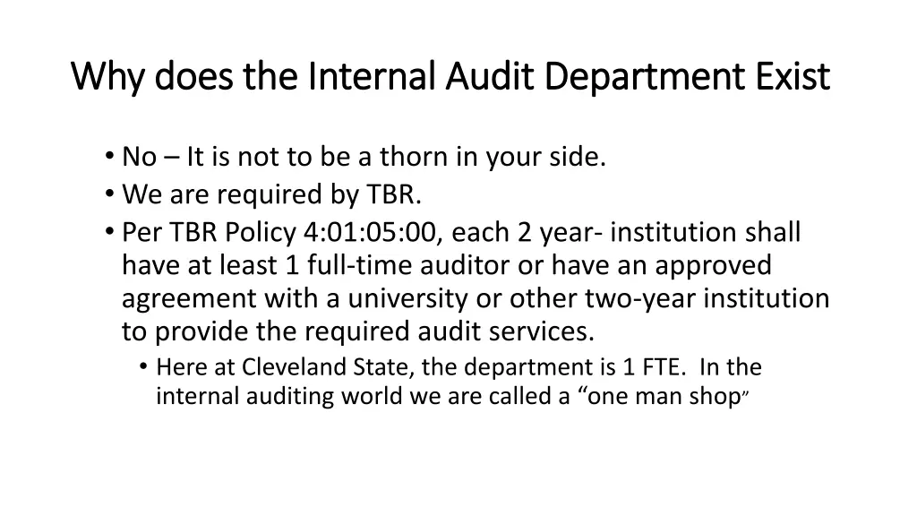 why does the internal audit department exist