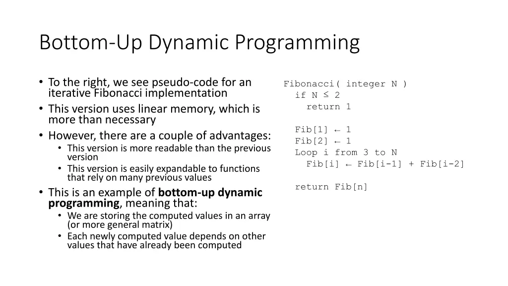 bottom up dynamic programming