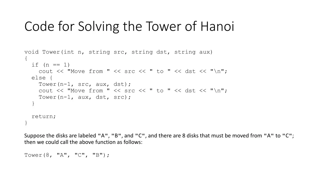 code for solving the tower of hanoi