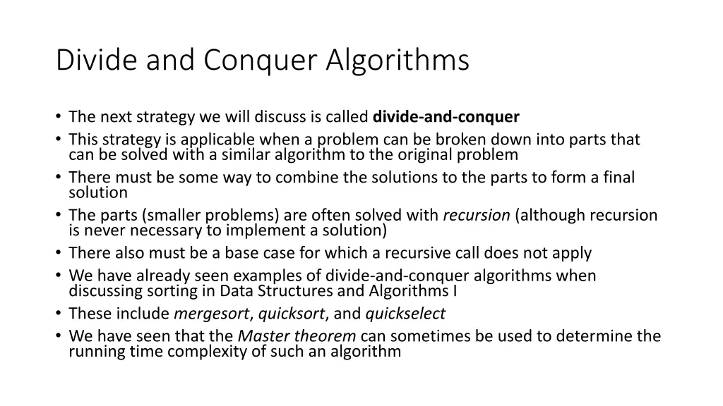 divide and conquer algorithms