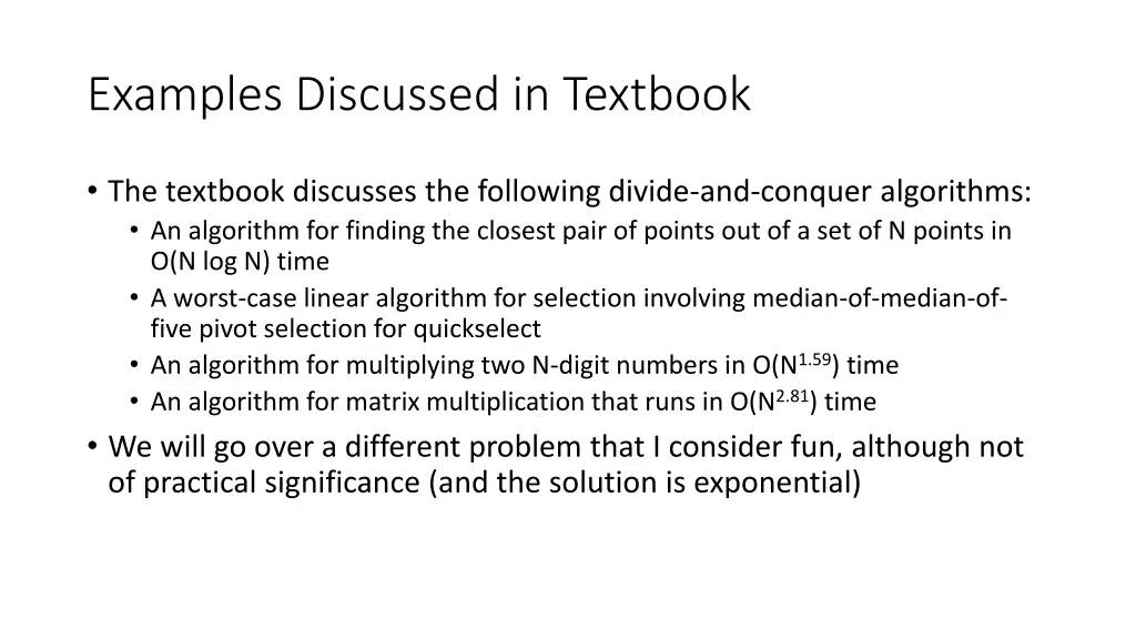 examples discussed in textbook