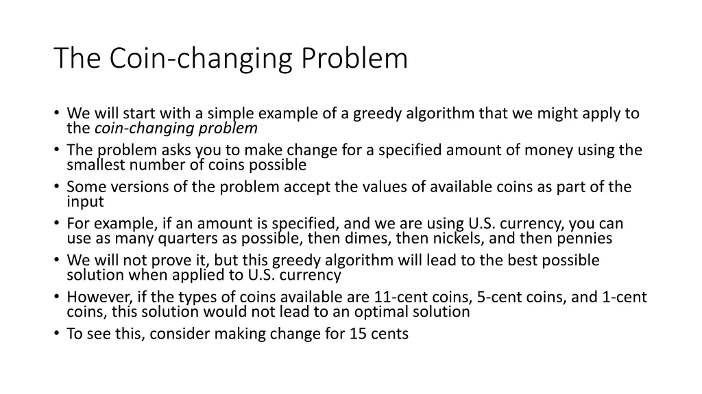 the coin changing problem