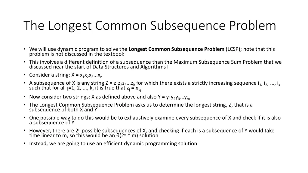 the longest common subsequence problem