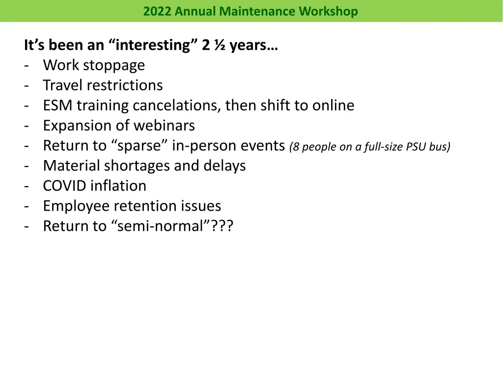 2022 annual maintenance workshop 3