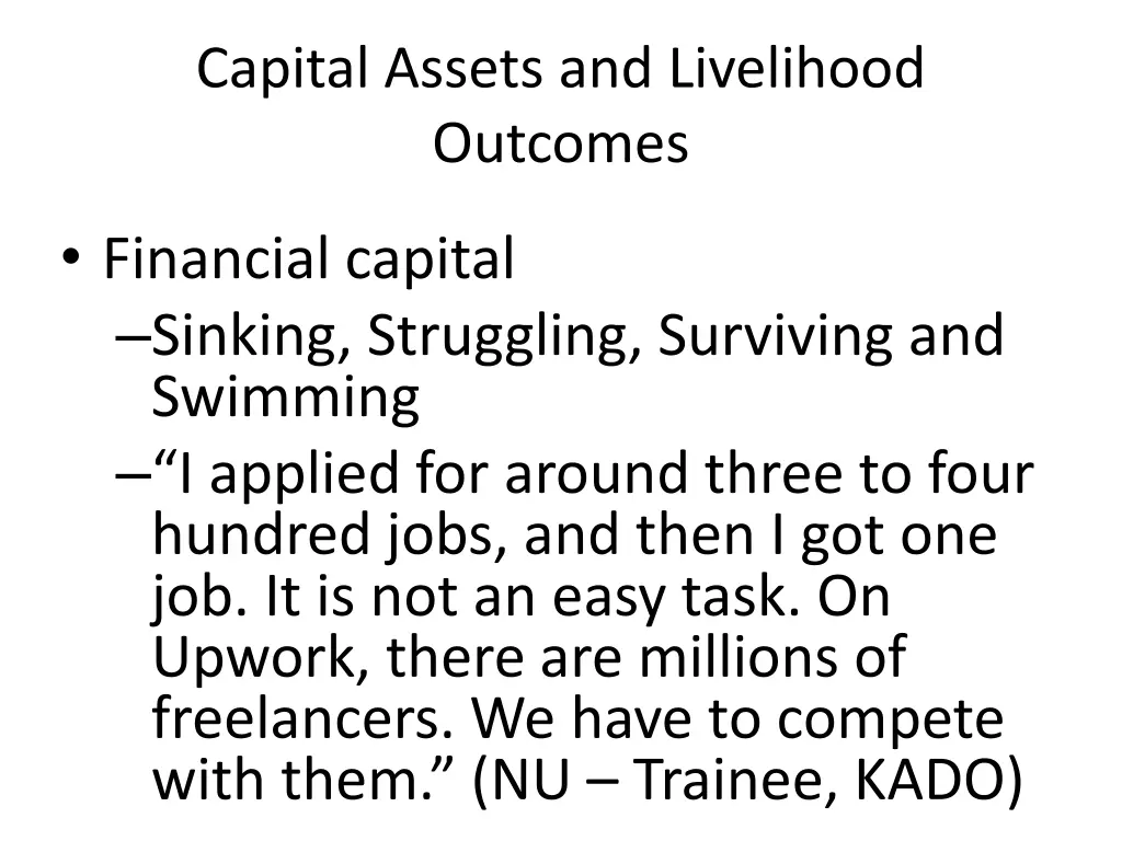 capital assets and livelihood outcomes