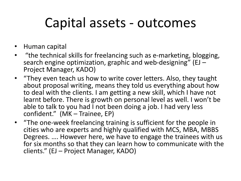 capital assets outcomes