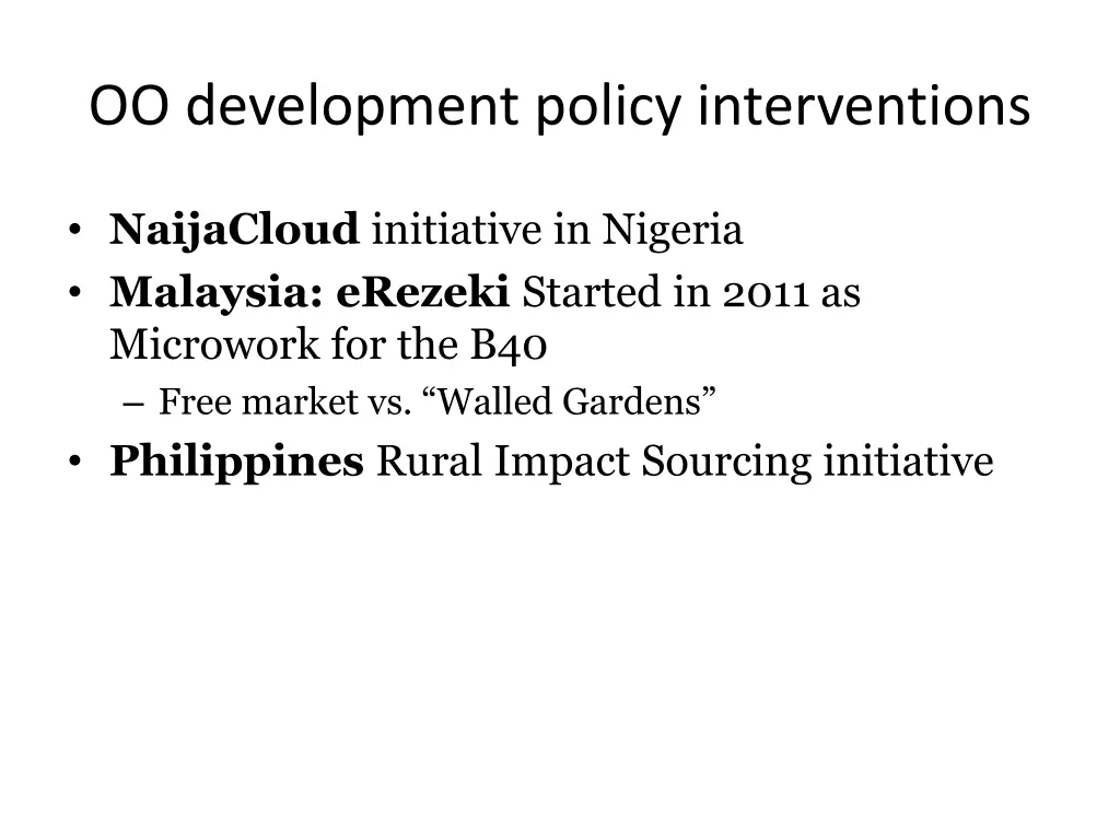 oo development policy interventions