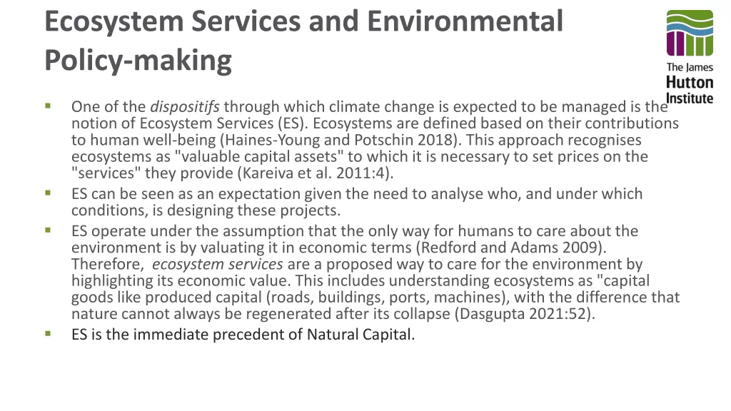 ecosystem services and environmental policy making