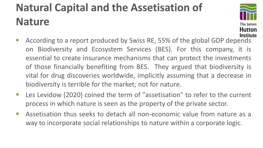 natural capital and the assetisation of nature