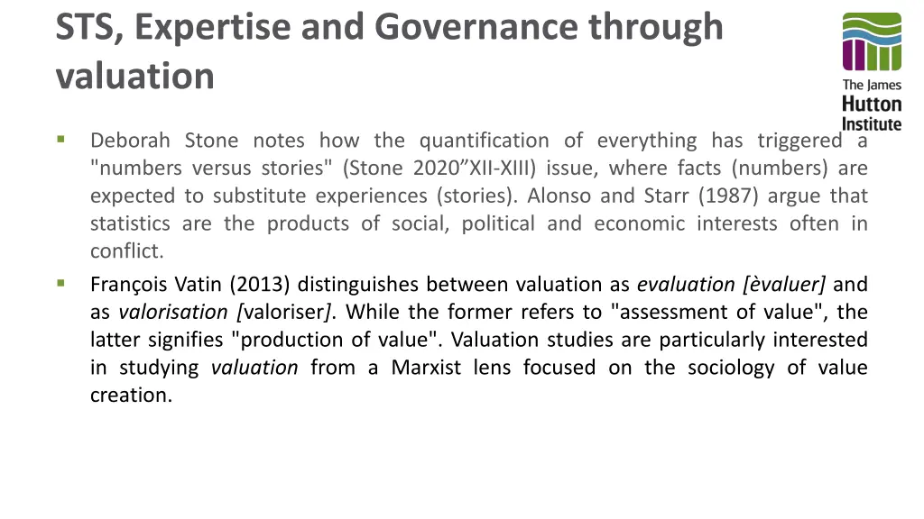 sts expertise and governance through valuation