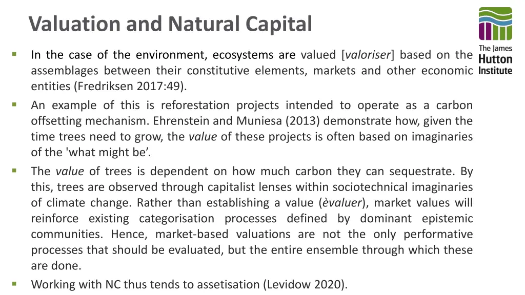 valuation and natural capital