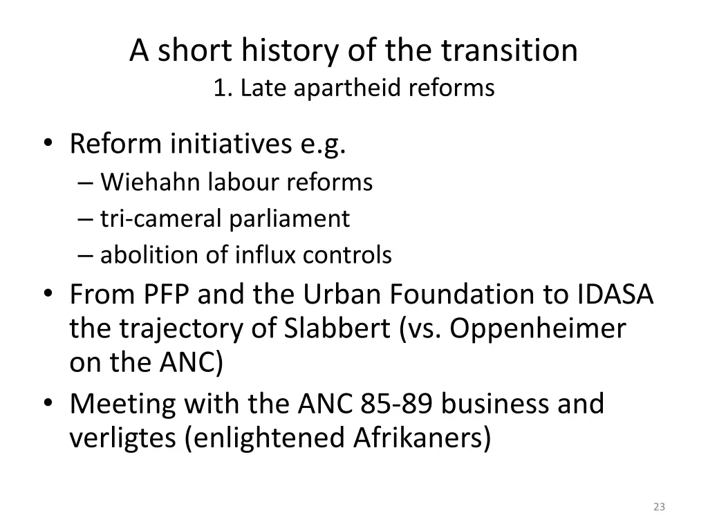 a short history of the transition 1 late