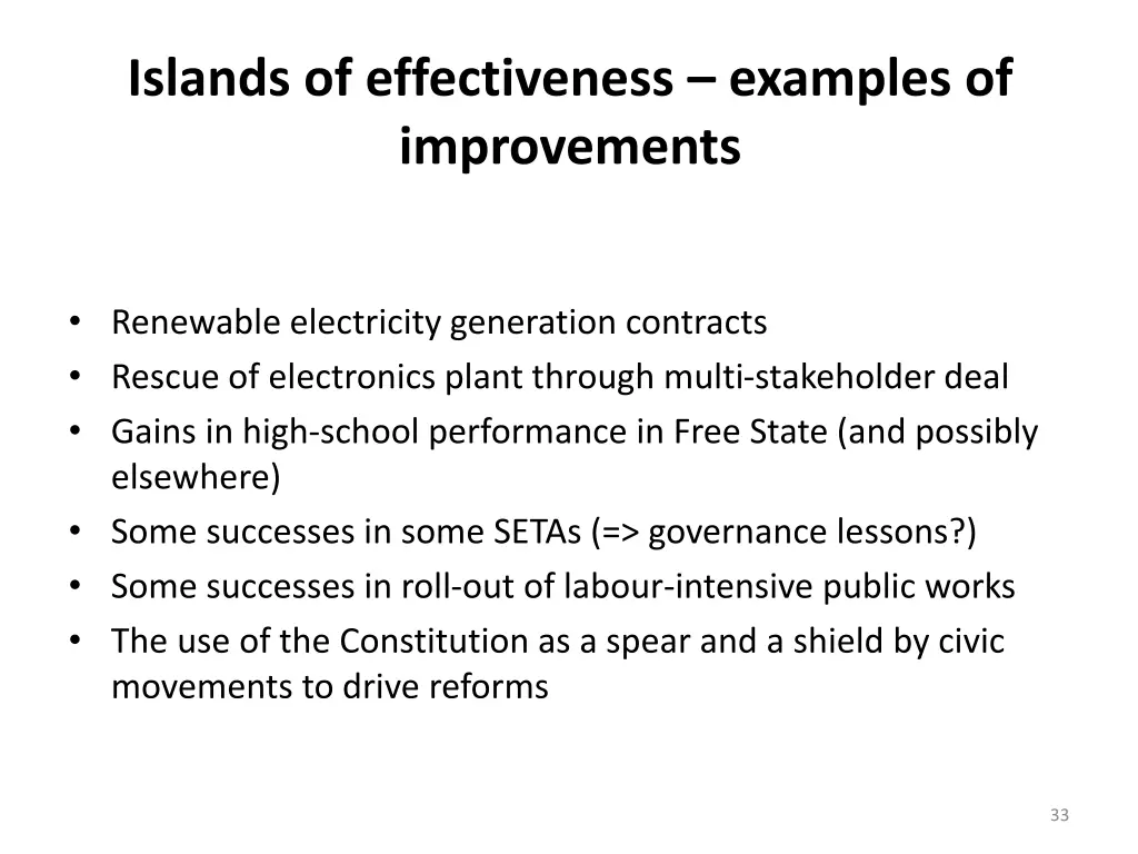 islands of effectiveness examples of improvements