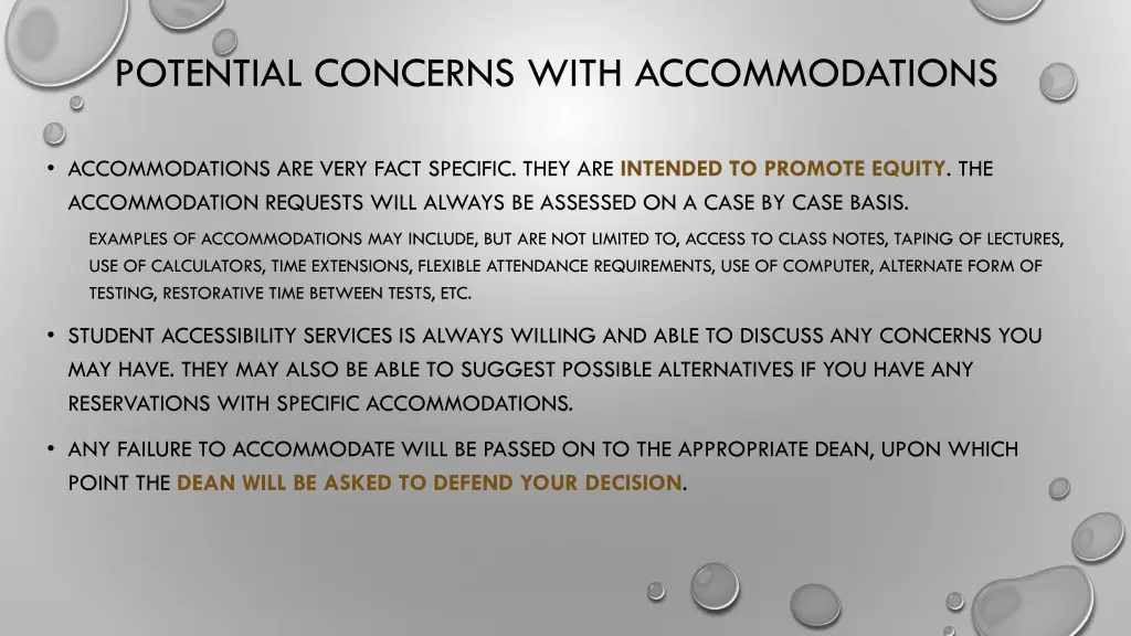 potential concerns with accommodations