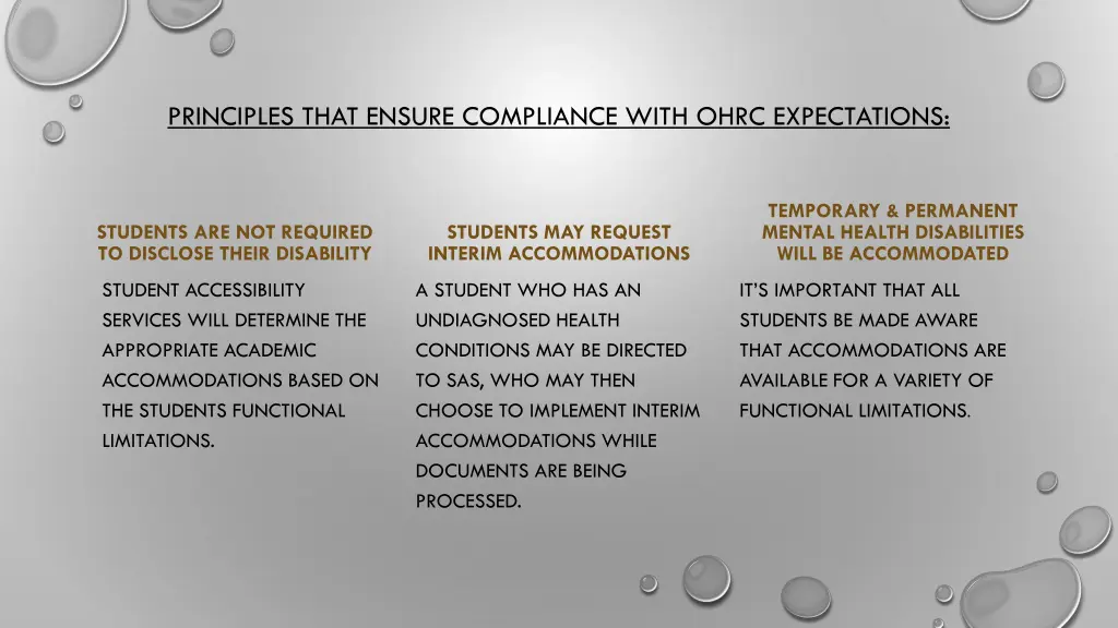 principles that ensure compliance with ohrc