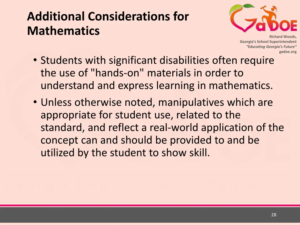 additional considerations for mathematics