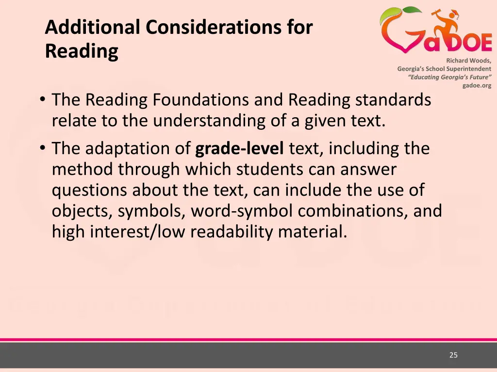 additional considerations for reading