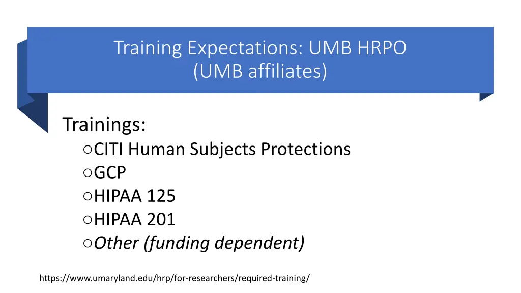 training expectations umb hrpo umb affiliates