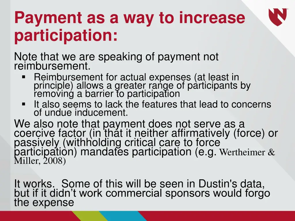 payment as a way to increase participation