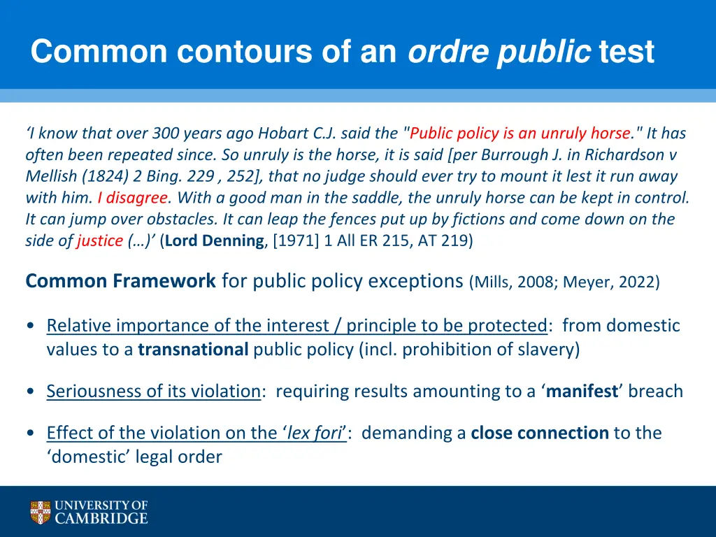 common contours of an ordre public test