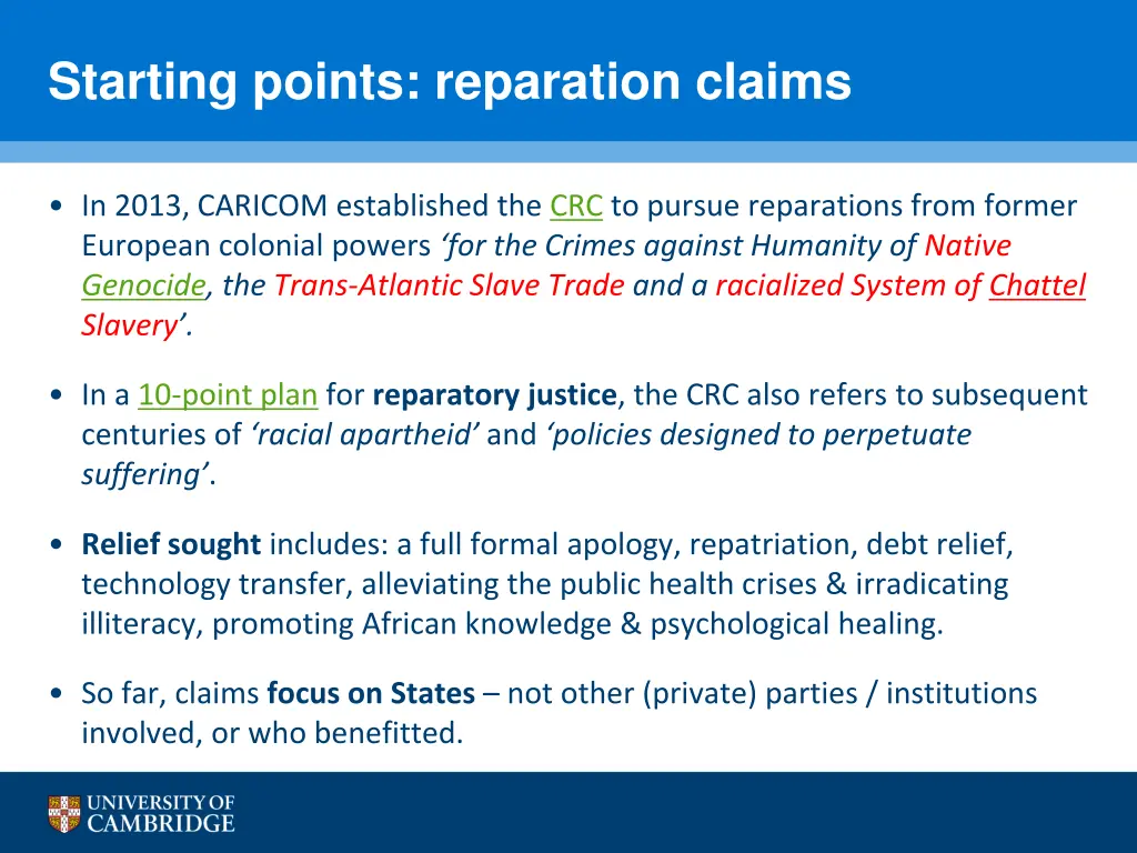 starting points reparation claims