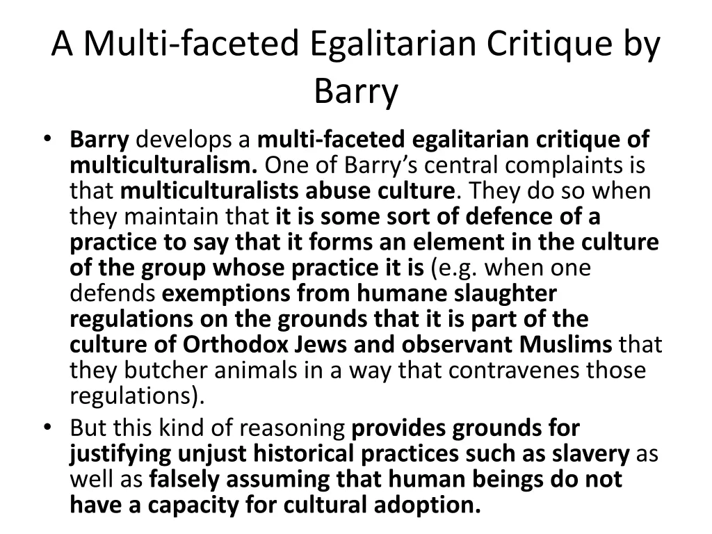 a multi faceted egalitarian critique by barry