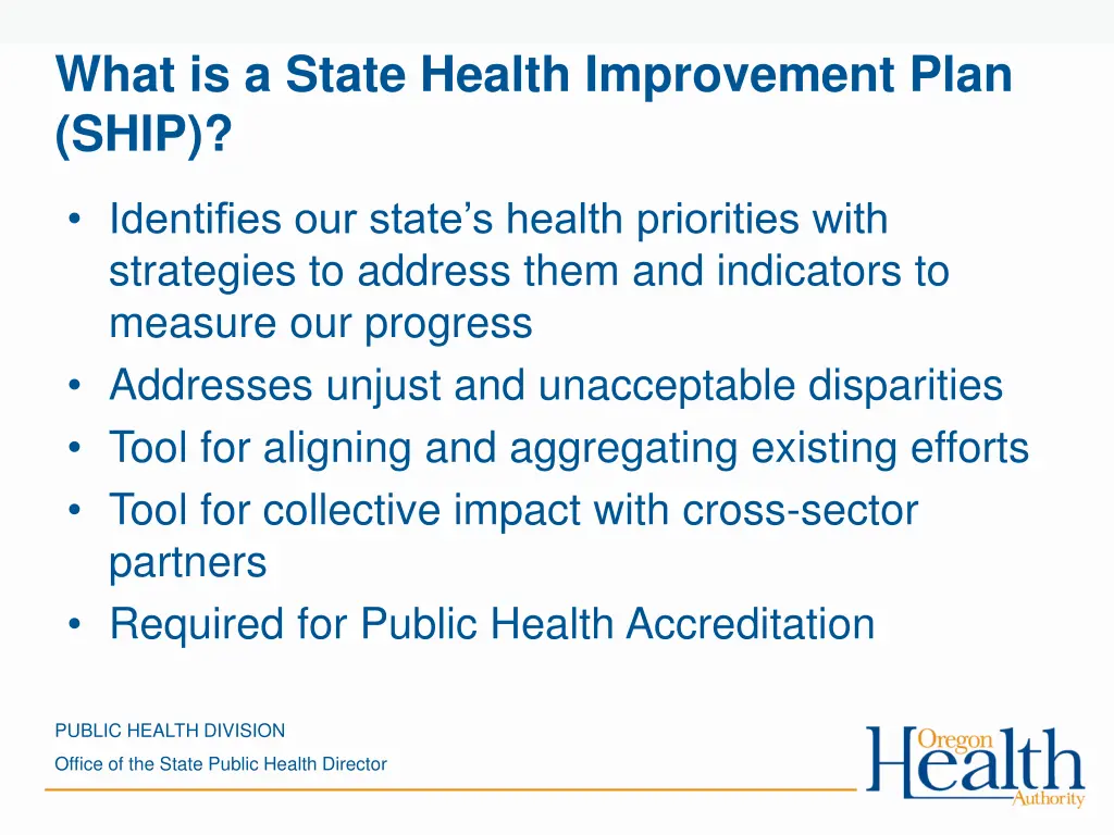 what is a state health improvement plan ship