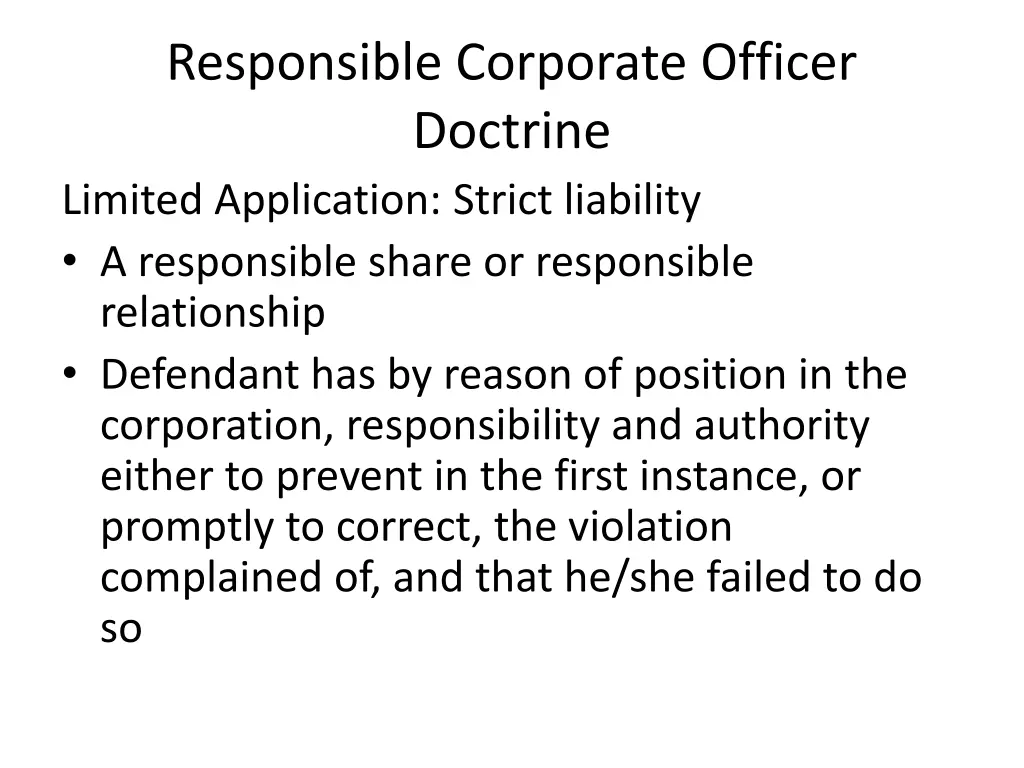 responsible corporate officer doctrine limited