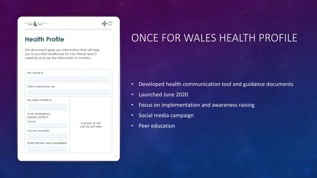 once for wales health profile