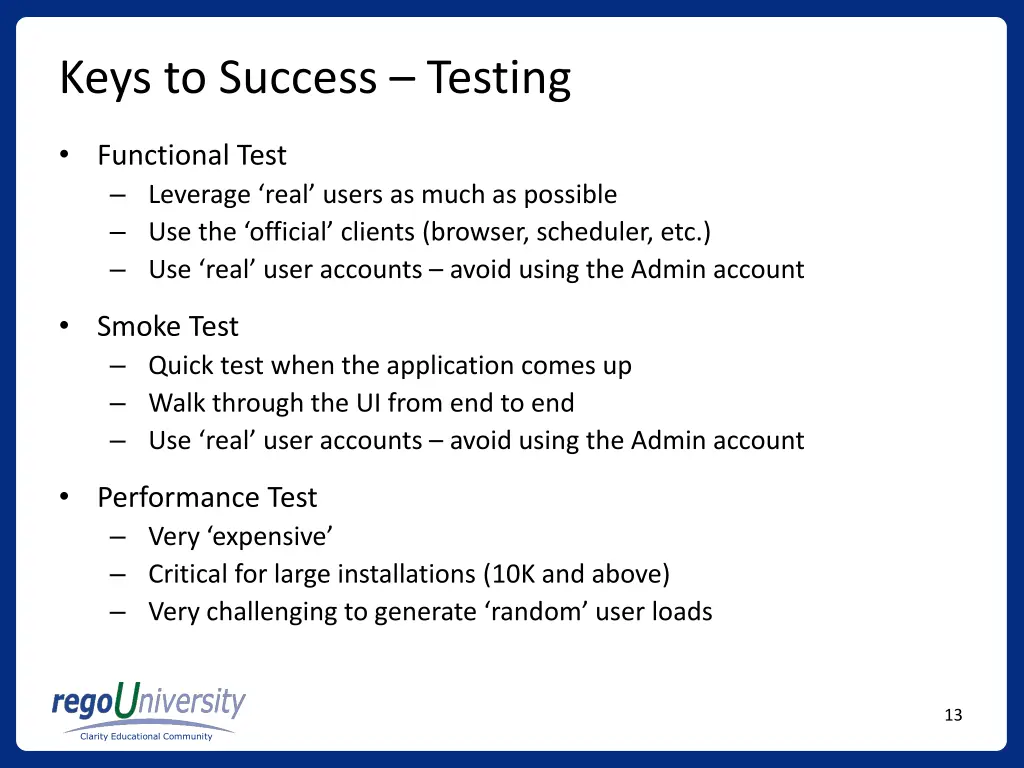 keys to success testing