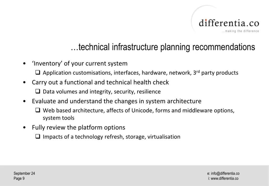 technical infrastructure planning recommendations