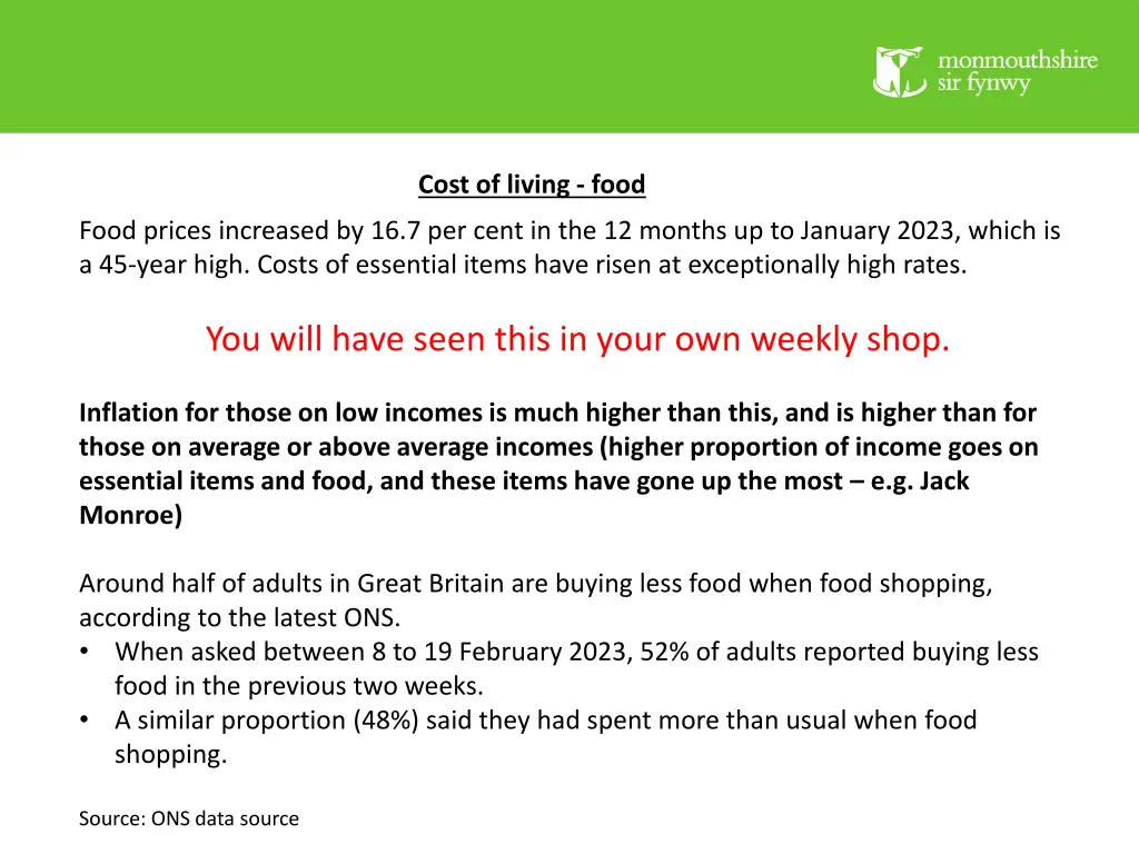 cost of living food