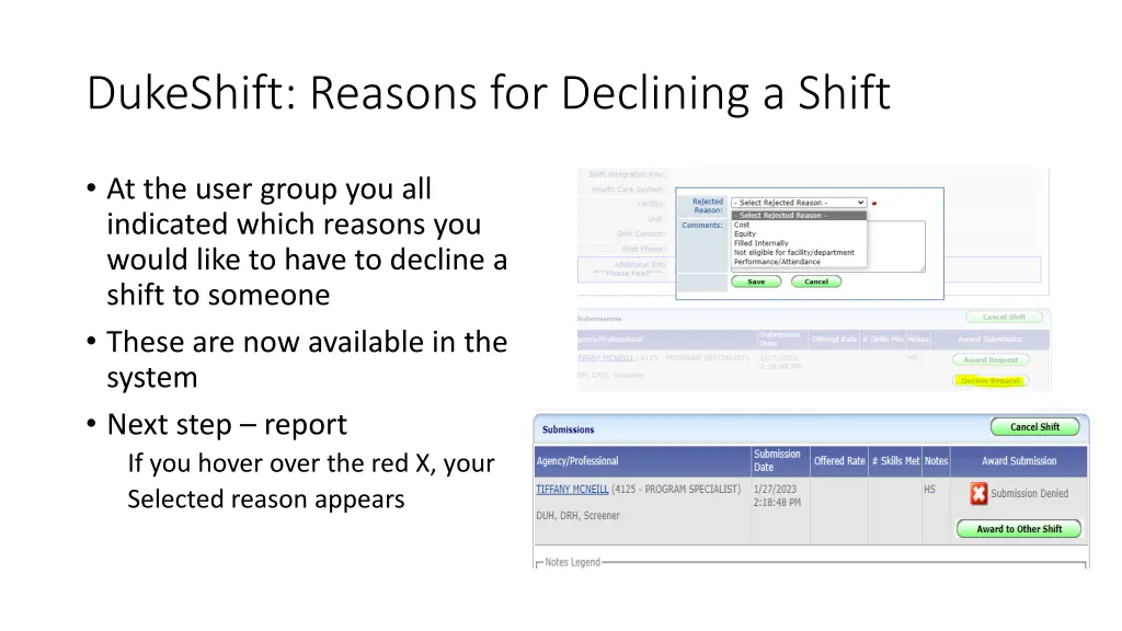 dukeshift reasons for declining a shift