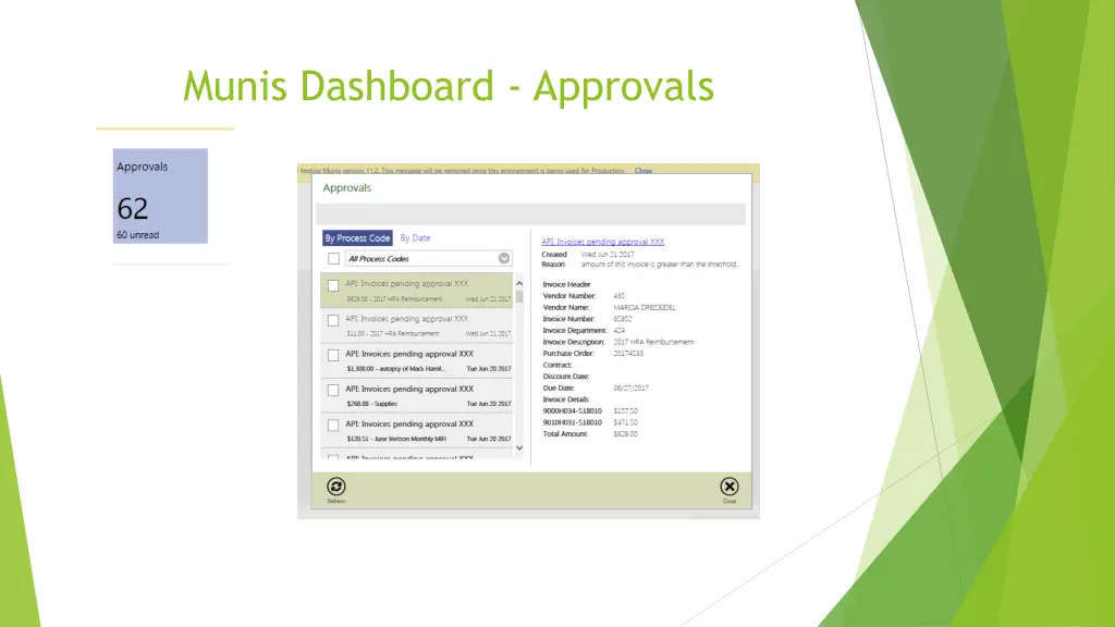 munis dashboard approvals