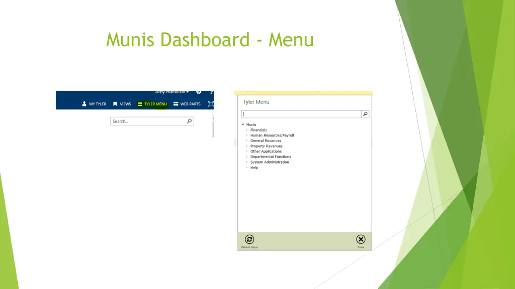 munis dashboard menu