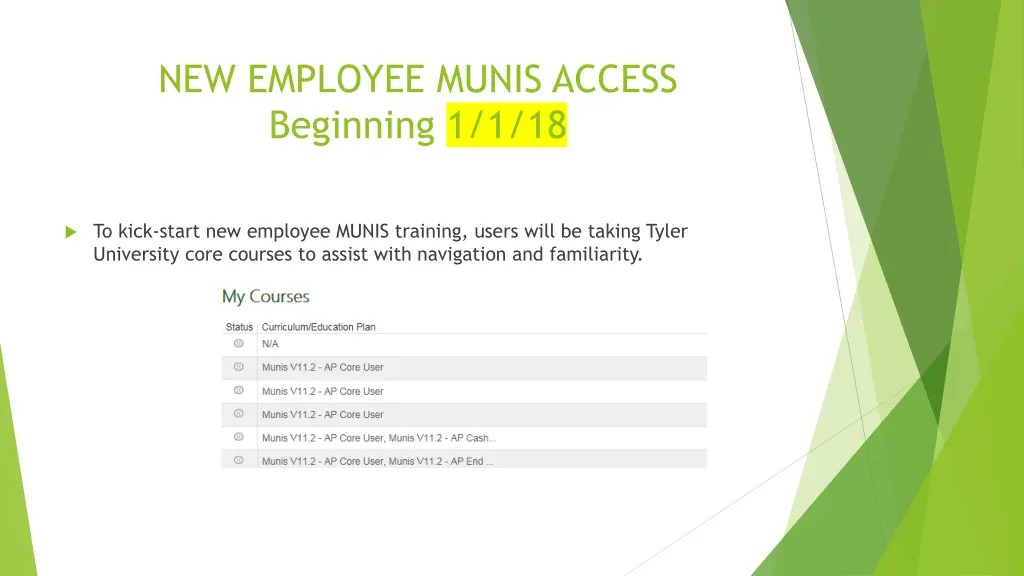 new employee munis access beginning 1 1 18